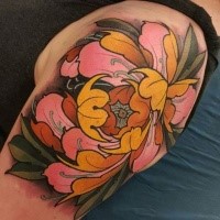 New school style colored shoulder tattoo of large flower