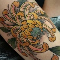 New school style colored arm tattoo of large flower