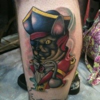 New school style colored leg tattoo of soldier like leg tattoo of cat