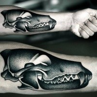 New school style colored forearm tattoo of animal skull