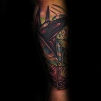 Illustrative style colored arm tattoo of Egypt God Anubis