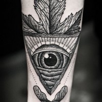 Unusual black and white Masonic pyramid like tattoo on arm