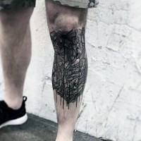 insolito disegno piccolo nero e bianco mistico tatuaggio su gamba