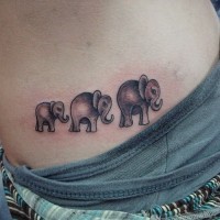 Unusual gray ink elephant family tattoo for girls on side