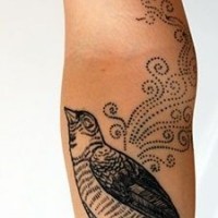 insolito stile nero e bianco bellissimo uccello tatuaggio su braccio