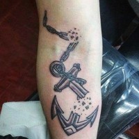 Unusual style designed broken anchor tattoo on arm