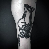 Unusual style designed scorpion with hangman tattoo on leg