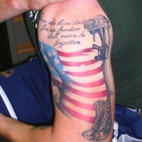 Us flag memorial tattoo on half sleeve