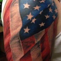 Us flag tattoo on shoulder for men