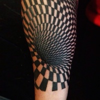 Usual black ink hypnotic forearm 3D tattoo