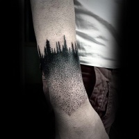 Usual dotwork style arm tattoo of night forest