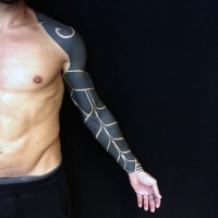 Usual style painted black ink tribal tattoo on sleeve