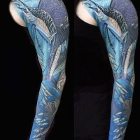 molto realistico disegno colorato vari pesci tatuaggio avambraccio