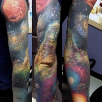 molti bellissime pianete spaziale 3D colorato tatuaggio avambraccio