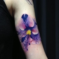 molto realistico dettagliato e colorato fiore tatuaggio su braccio