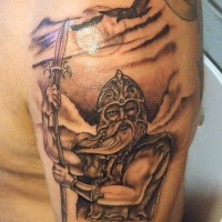 Viking with a spear tattoo on half sleeve