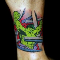 Vintage Hulk cartoon themed ankle tattoo