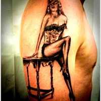 Vintage Foto schwarzweißes Marilyn Monroe Tattoo an der Schulter