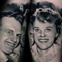 Vintage portrait style black and white happy woman and man