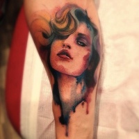 Vintage style colored arm tattoo of beautiful woman