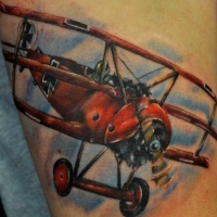 Vintage style colored arm tattoo of little palane