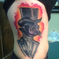 Vintage style colored side tattoo of plague doctor portrait