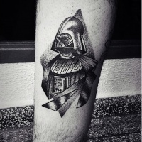 Vintage style colored usual Vader tattoo on leg