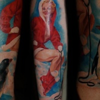vivaci colori Natale ragazza pin up tatuaggio da Nolly Azzara