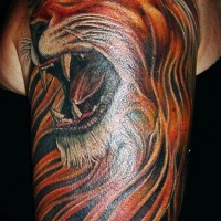 testa di leone colore vivace tatuaggio
