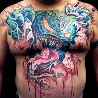Vivid colors monster tattoo on chest