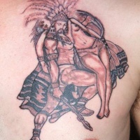 Tatuaje  de guerrero que rescata a mujer en el pecho