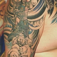 Warrior with sled of polar bears tattoo