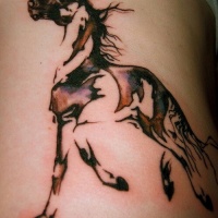 Water color  horse tattoo on side
