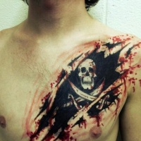 Watercolor  pirate tattoo on chest