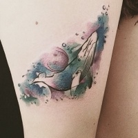 Watercolor blue whale tattoo
