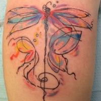 Watercolor dragonfly tattoo on leg for girls
