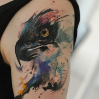 Tatuaje en el brazo, águila de color oscuro