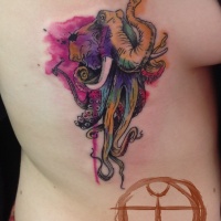 Watercolor elephant and octopus tattoo by koraykaragozler