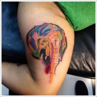 Tatuaje de elefante multicolor
 en el brazo