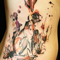 Watercolor hare tattoo