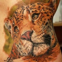 acquerello testa leopardo tatuaggio su costolette da Dmitriy Samohin
