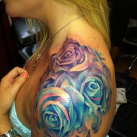 Watercolor roses tattoo on shoulder for girls