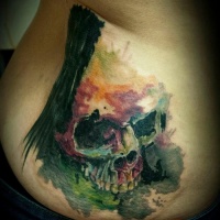 Watercolor skull tattoo by koraykaragozler