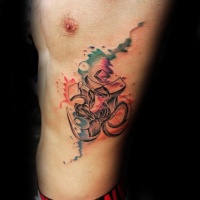 Watercolor style colored side tattoo of Hinduism symbol