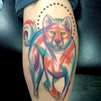 Watercolor style stunning looking leg tattoo of evil wolf