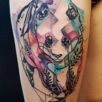 Watercolor stylized panda tattoo