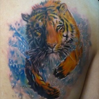 Tattoo of running in river tiger by bhbettie