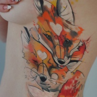 Watercolor two foxes by dopeindulgence