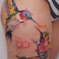 Watercolor two hummingbirds tattoo