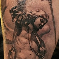 Wonderful archangel with sword tattoo on arm